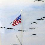 Old Glory At Tuckerton Seaport by Susanne Porter in Gouache